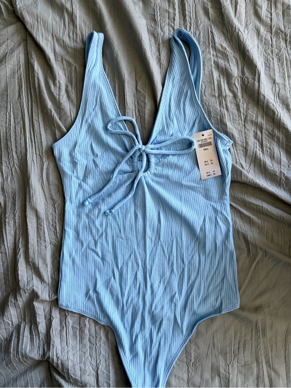 Abercrombie Light Blue Ribbed Tie-Front Bodysuit